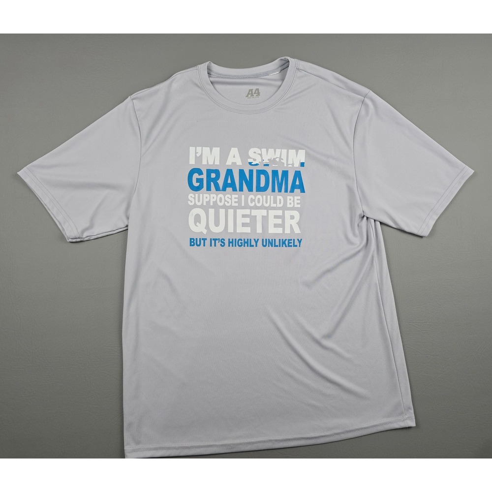 A4 Performance Shirt Gray I'm A Swim Grandma Graphic Tee Short Sleeve Large